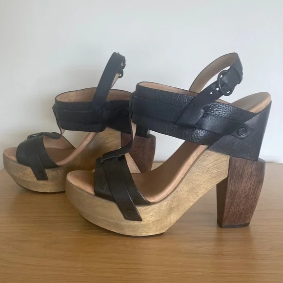 All Saints leather and wood platform sandals - Picture 1 of 6